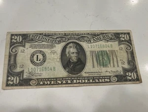 1934 A Series L San Francisco- $20 Dollar Bill-Fine Condition- GREAT DEAL - Picture 1 of 2
