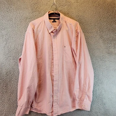 Tommy Hilfiger Short Mens 2XL Pink White Striped Classic Fit Cotton Button Down - Image 1 of 4