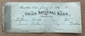Vintage MASSILLON OH Unione Banca Nazionale Assegno KERN COAL Dillon Bros - Foto 1 di 5