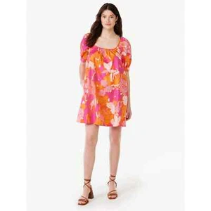 Free Assembly Women’s Square Neck Mini Dress Puff Sleeves Sizes XS - Picture 1 of 15