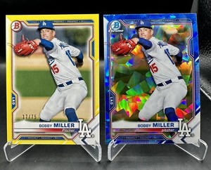Bobby Miller 2021 Bowman Yellow Parallel /75 And Sapphire Prospect LA Dodgers
