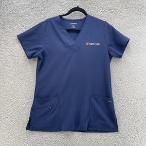 Dignity Health Scrub Top Women Medium Blue Chest Pocket Jockey Workwear Medical - Picture 1 of 9