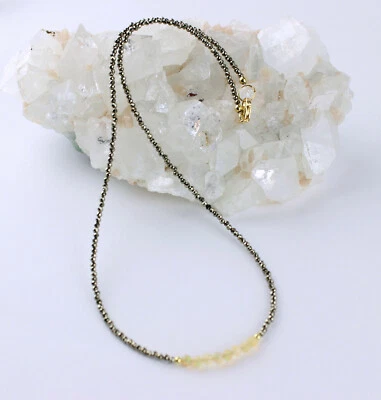 Collana Di Pietre Preziose In Pyrite E Opale Welo Con Taglio Fino Da Donna 45 Cm - Immagine 1 di 2
