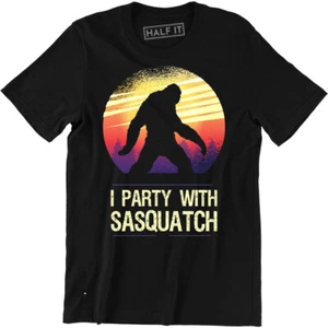I Party With Sasquatch Funny Bigfoot Camping Vintage Gift Men's T-Shirt Tee - Picture 1 of 4