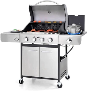 5 Burners Propane Gas Grill Stainless Steel Outdoor BBQ Cooking Griddle 42000BTU - Picture 1 of 12