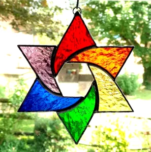 SPECTRUM COLOUR STAR Authentic Handmade Stained Glass Lightcatcher Weather Proof - Picture 1 of 24