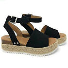 Women's Sandals Espadrilles Wedge Heels Ankle Strap Shoes Platform New Open Toe
