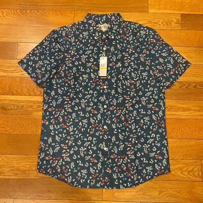 Munsingwear Penguin Mens Button Down Shirt Short Sleeve Midnight Flower M NWT - Image 1 of 4