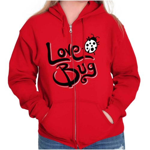 Felpa con cappuccio e zip da donna Cute Love Bug Sweet Romantic San Valentino