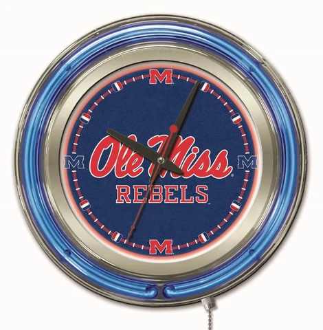 Ole Miss Rebels Clock w/ Double Neon Ring Cover