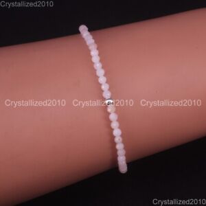 Natural Faceted Round Gemstone 2mm 3mm 4mm Handmade Beads Stretchy Bracelet 925