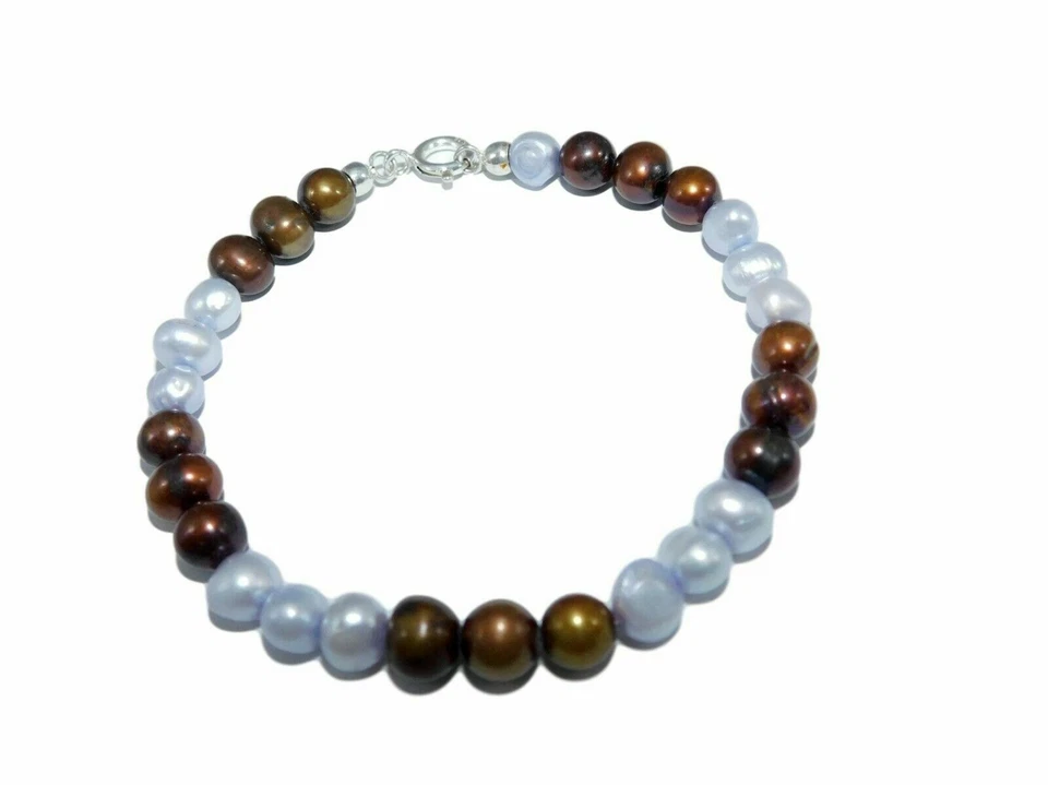 Bracciale con Argento 925 in VERE Perle di Fiume da Donna e Braccialetto PERLA  - Immagine 1 di 4