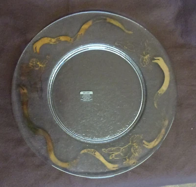 24 CARAT GOLD BORDER DECORATED GLASS PLATTER - 13" DIA. - NEVER USED - Image 1 of 3
