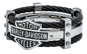 Harley-Davidson Men's Ring, Bar & Shield Logo Double Steel Cable Band HSR0022 - Picture 1 of 3