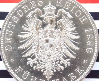 ALEMÁN 5 marcos 1888 A PRUSIA Rey Federico III. Moneda de plata IMPERIO PRIMERA GUERRA MUNDIAL SIN CIRCULAR  Foto 1 de 4