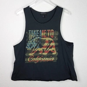 FOREVER 21+ Sleeveless T-Shirt Sz 2X Gray California Bear Stars & Stripes USA - Picture 1 of 7