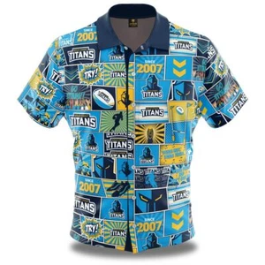 GOLD COAST TITANS NRL TEAM ADULT FANATICS POP ART SHORT SLEEVE BUTTON UP SHIRT - Picture 1 of 1