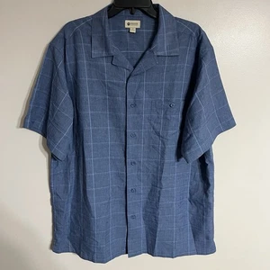 Vintage Haggar Camp Collar Short Sleeve Button Shirt Size Men’s XL Blue Plaid - Picture 1 of 11