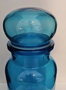 9” Vintage Belgium Belgian Blue Glass Apothecary Jar MCM Bubble Top Canister - Picture 1 of 13