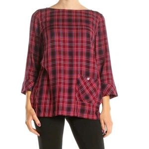 J JILL Plaid Boat Neck 3/4 Sleeve Tunic Top Womens  Sz XL Holiday Lagenlook - Picture 1 of 6