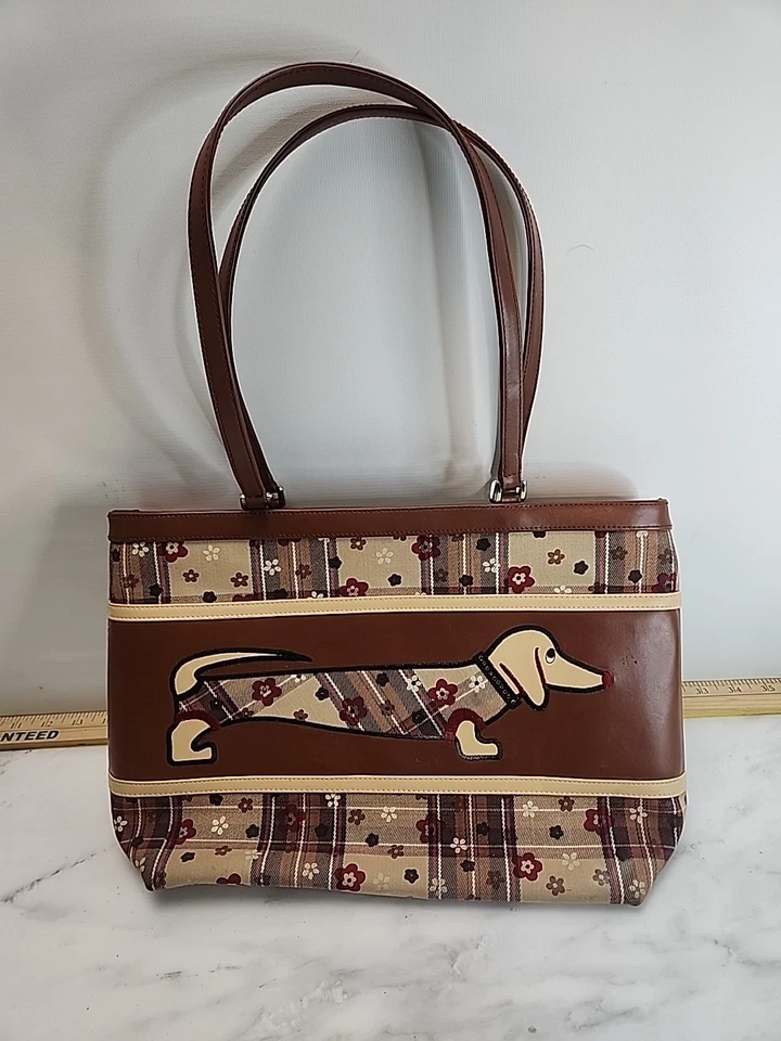 Cartera Isabella Fiore Floral Dachshund Weiner Dog 15X9 D22 Foto 1 de 4