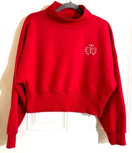 Mock Turtleneck Crop Sweatshirt Women's Size Medium Embroidered Apres Ski Club - Picture 1 of 7