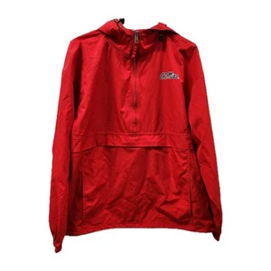 Champion Ole Miss Windbreaker Rain Jacket Mens Large Red Half Zip Packable - Picture 1 of 14