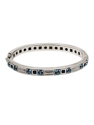 Brazalete Judith Ripka Plata Esterlina Piedra Azul Ovalado Bisagras #23398 Foto 1 de 4