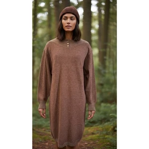 Luciano Barbera Italy Wolle Mohair Alpaka Strick Pullover Kleid Gr. L braun grau kuschelig - Bild 1 von 10