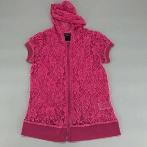 One Step Up Girls Sweatshirt Top Lace Semi Sheer Floral Flowers Full Zip Sz S - Picture 1 of 4