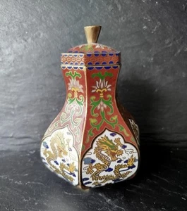 Jarrón pequeño Cloisonne con tapa 🐉 Jarrón dragón 🐉 Asia - Imagen 1 de 4