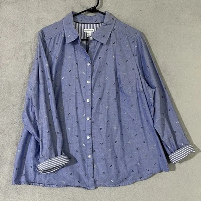 Camisa Croft Barrow Abotonada Azul Mujer 1X Plus Manga Larga Preppy Náutica Foto 1 de 4