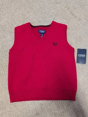 NUEVO CON ETIQUETAS Chaps Rojo Tejido Cuello en V Suéter Chaleco Niños Talla 5 Navidad 100% Algodón Clásico Foto 1 de 4