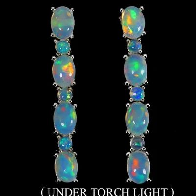 925 Sterling Silver Earrings Oval Fire Opal 7x5mm Natural Gemstone Jewelry - Image 1 of 4