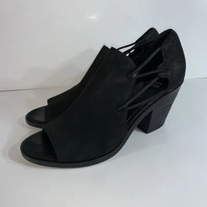 EILEEN FISHER Nikki Nu Black Tumbled Nubuck Peep Toe Size 8 Block Heels - Picture 1 of 13
