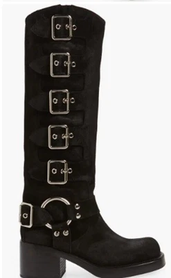 JEFFREY CAMPBELL Trouble Buckle Boot In Black Suede Silver Size 8.5 $395 - Image 1 of 4