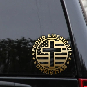 Proud American Christian Cross American Flag Vinyl Decal Sticker - Picture 1 of 2