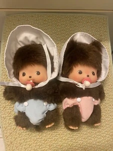 2 RETRO SEKIGUCHI MONCHHICHI girl & boy dolls Babies 8" Diapers/bonnets/pacifer - Picture 1 of 13