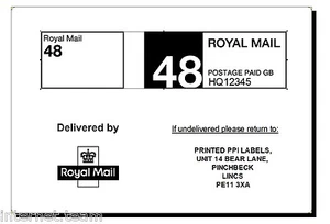 1000 etiquetas Royal Mail 48 PPI y dirección de devolución y web en rollo STD-48-(74x51) - Imagen 1 de 1