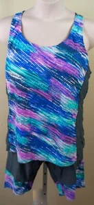 Women Gray Multi Color Tankini Top & Jammer Shorts 2 Pc Swimwear Size 4XL - Picture 1 of 3