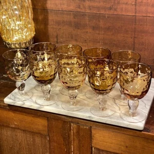 9 copas de vino o agua ópticas de panal de vidrio soplado marrón vintage de 6" - Imagen 1 de 24