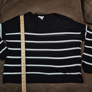 EILEEN FISHER LINEN SHEER SWEATER LONG SLEEVE BLACK AND WHITE STRIPE SMALL - Picture 1 of 17