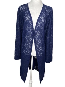 Susan Graver Womens 3X Lace Open Front Long Sleeve Long Cardigan Blue NWT - Picture 1 of 5
