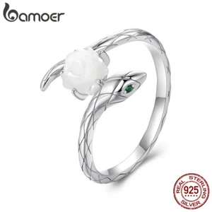 Bamoer Exquisite 925 Sterling Silver Rose and Snake Open Ring Women Gift Jewelry - Picture 1 of 18