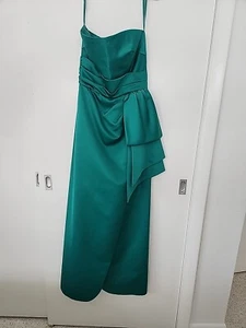 Vintage Victor Costa Dress Cocktail Gown Green Satin Strapless Draped Slit - Picture 1 of 15