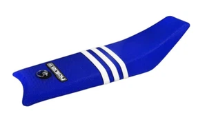 2009-2015 KTM SX 50 Seat Cover Gripper   BLUE TLD / WHITE 3 LONG TLD STRIPES #90 - Picture 1 of 5