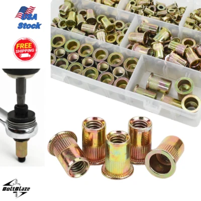 BOLTBLAZE 175Pcs Zinc Carbon Steel Rivet Nut Kit – M3-M10, Flat Heads