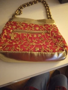 Vintage Red Fabric & Gold Embroidery Evening Bag - Picture 1 of 2