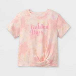 Cat & Jack Girls' Tie-Dye Short Sleeve Peach/Cream T-Shirt, Size XS(4/5) - Picture 1 of 3