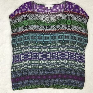 Cabi Womens Top Blouse Drop Shoulder Crop Geometric Print Blue Purple Stripe M - Picture 1 of 9